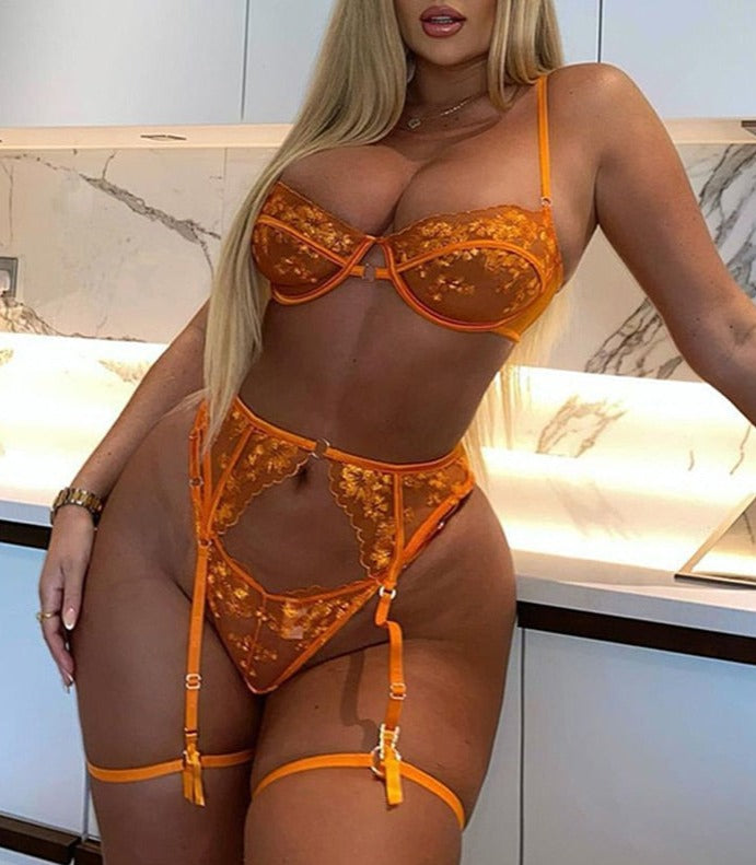 Orange lace lingerie